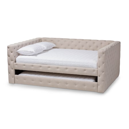 Baxton Studio Anabella Light Beige Upholstered Full Size Daybed with Trundle 147-8709